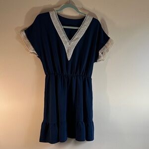 SHEIN Dark Blue Midi Dress with Cream Lace